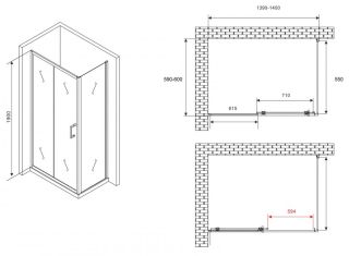 Душевой уголок ABBER Schwarzer Diamant AG30140B5-S60B5 140x60см чёрный